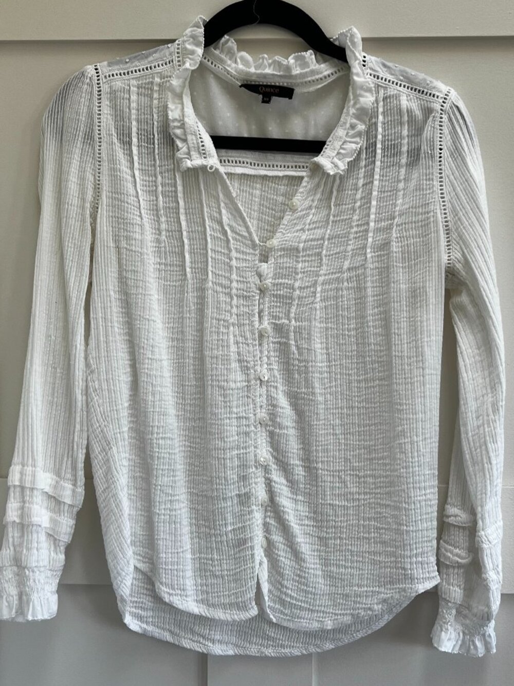 Organic Textured Cotton Peasant Blouse White Size XS - Picture 4 of 9